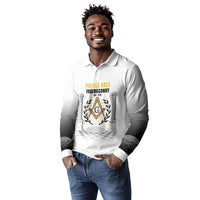 Personalized Prince Hall Freemasonry Long Sleeve Polo Shirt Masonic Square And Compass Vintage Gold Pillar Illustration