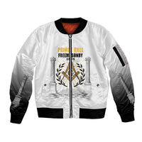 Personalized Prince Hall Freemasonry Sleeve Zip Bomber Jacket Masonic Square And Compass Vintage Gold Pillar Illustration