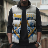 Prince Hall Freemasonry Sleeveless Puffer Jacket Square And Compass Letter G Watercolor Portrait Art