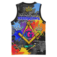 Prince Hall Freemasonry Basketball Jersey Colorful Graffiti Paint Splatter On Urban Stone Wall