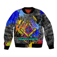 Prince Hall Freemasonry Bomber Jacket Colorful Graffiti Paint Splatter On Urban Stone Wall