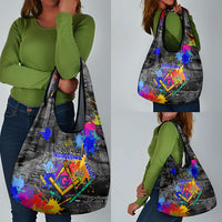 Prince Hall Freemasonry Grocery Bag Colorful Graffiti Paint Splatter On Urban Stone Wall