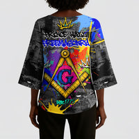 Prince Hall Freemasonry Kimono Sleeve Blouse Colorful Graffiti Paint Splatter On Urban Stone Wall
