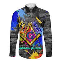 Prince Hall Freemasonry Long Sleeve Button Shirt Colorful Graffiti Paint Splatter On Urban Stone Wall