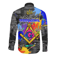 Prince Hall Freemasonry Long Sleeve Button Shirt Colorful Graffiti Paint Splatter On Urban Stone Wall