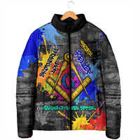 Prince Hall Freemasonry Padded Jacket Colorful Graffiti Paint Splatter On Urban Stone Wall