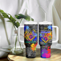Prince Hall Freemasonry Tumbler With Handle Colorful Graffiti Paint Splatter On Urban Stone Wall