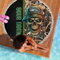 Personalized Fish Reaper Skull Beach Blanket Camouflage Background and Fishing Rod Graphic Design - Wonder Print Shop