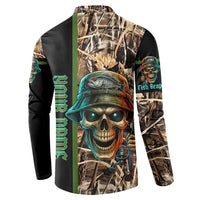 Personalized Fish Reaper Skull Button Sweatshirt Camouflage Background and Fishing Rod Graphic Design - Wonder Print Shop