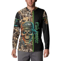 Personalized Fish Reaper Skull Button Sweatshirt Camouflage Background and Fishing Rod Graphic Design - Wonder Print Shop