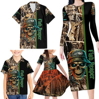 Personalized Fish Reaper Skull Family Matching Long Sleeve Bodycon Dress and Hawaiian Shirt Camouflage Background and Fishing Rod Graphic Design - Wonder Print Shop