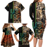 Personalized Fish Reaper Skull Family Matching Long Sleeve Bodycon Dress and Hawaiian Shirt Camouflage Background and Fishing Rod Graphic Design - Wonder Print Shop