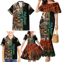 Personalized Fish Reaper Skull Family Matching Mermaid Dress and Hawaiian Shirt Camouflage Background and Fishing Rod Graphic Design - Wonder Print Shop