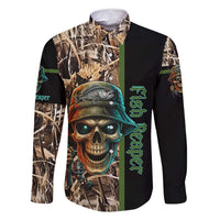 Personalized Fish Reaper Skull Family Matching Off Shoulder Maxi Dress and Hawaiian Shirt Camouflage Background and Fishing Rod Graphic Design - Wonder Print Shop