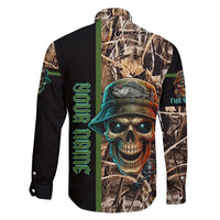 Personalized Fish Reaper Skull Family Matching Off Shoulder Maxi Dress and Hawaiian Shirt Camouflage Background and Fishing Rod Graphic Design - Wonder Print Shop