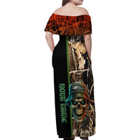 Personalized Fish Reaper Skull Family Matching Off Shoulder Maxi Dress and Hawaiian Shirt Camouflage Background and Fishing Rod Graphic Design - Wonder Print Shop