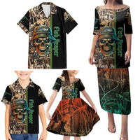 Personalized Fish Reaper Skull Family Matching Puletasi and Hawaiian Shirt Camouflage Background and Fishing Rod Graphic Design - Wonder Print Shop