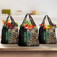 Personalized Fish Reaper Skull Grocery Bag Camouflage Background and Fishing Rod Graphic Design - Wonder Print Shop