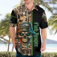 Personalized Fish Reaper Skull Hawaiian Shirt Camouflage Background and Fishing Rod Graphic Design - Wonder Print Shop