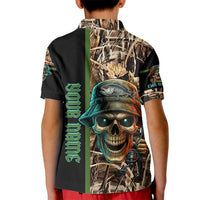 Personalized Fish Reaper Skull Kid Polo Shirt Camouflage Background and Fishing Rod Graphic Design - Wonder Print Shop
