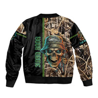 Personalized Fish Reaper Skull Sleeve Zip Bomber Jacket Camouflage Background and Fishing Rod Graphic Design - Wonder Print Shop