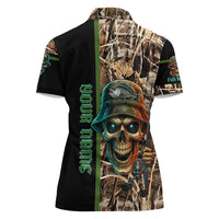 Personalized Fish Reaper Skull Women Polo Shirt Camouflage Background and Fishing Rod Graphic Design - Wonder Print Shop