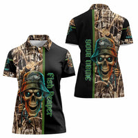 Personalized Fish Reaper Skull Women Polo Shirt Camouflage Background and Fishing Rod Graphic Design - Wonder Print Shop