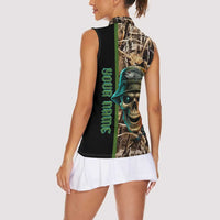 Personalized Fish Reaper Skull Women Sleeveless Polo Shirt Camouflage Background and Fishing Rod Graphic Design - Wonder Print Shop