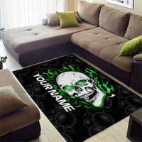 Personalized Skull Bowling Area Rug Green Flame Skull - Wonder Print Shop