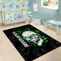 Personalized Skull Bowling Area Rug Green Flame Skull - Wonder Print Shop