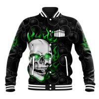 Personalized Skull Bowling Baseball Jacket Green Flame Skull - Wonder Print Shop
