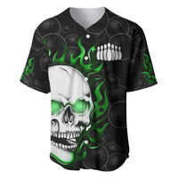 Personalized Skull Bowling Baseball Jersey Green Flame Skull - Wonder Print Shop