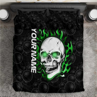 Personalized Skull Bowling Bedding Set Green Flame Skull - Wonder Print Shop