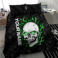Personalized Skull Bowling Bedding Set Green Flame Skull - Wonder Print Shop