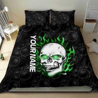 Personalized Skull Bowling Bedding Set Green Flame Skull - Wonder Print Shop