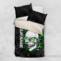 Personalized Skull Bowling Bedding Set Green Flame Skull - Wonder Print Shop