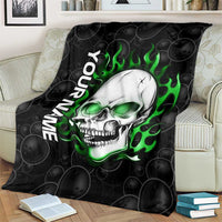 Personalized Skull Bowling Blanket Green Flame Skull - Wonder Print Shop