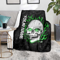 Personalized Skull Bowling Blanket Green Flame Skull - Wonder Print Shop