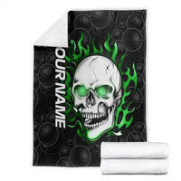 Personalized Skull Bowling Blanket Green Flame Skull - Wonder Print Shop