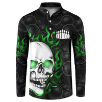 Personalized Skull Bowling Button Sweatshirt Green Flame Skull - Wonder Print Shop