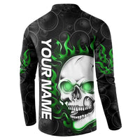 Personalized Skull Bowling Button Sweatshirt Green Flame Skull - Wonder Print Shop