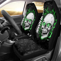 Personalized Skull Bowling Car Seat Cover Green Flame Skull - Wonder Print Shop