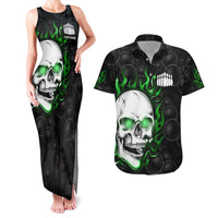 Personalized Skull Bowling Couples Matching Tank Maxi Dress and Hawaiian Shirt Green Flame Skull - Wonder Print Shop