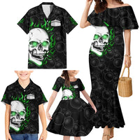 Personalized Skull Bowling Family Matching Mermaid Dress and Hawaiian Shirt Green Flame Skull - Wonder Print Shop