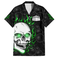 Personalized Skull Bowling Family Matching Off The Shoulder Long Sleeve Dress and Hawaiian Shirt Green Flame Skull - Wonder Print Shop