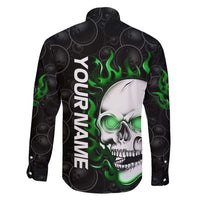 Personalized Skull Bowling Family Matching Short Sleeve Bodycon Dress and Hawaiian Shirt Green Flame Skull - Wonder Print Shop