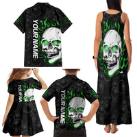 Personalized Skull Bowling Family Matching Tank Maxi Dress and Hawaiian Shirt Green Flame Skull - Wonder Print Shop