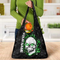Personalized Skull Bowling Grocery Bag Green Flame Skull - Wonder Print Shop