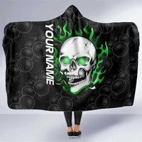 Personalized Skull Bowling Hooded Blanket Green Flame Skull - Wonder Print Shop