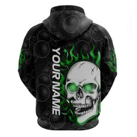 Personalized Skull Bowling Hoodie Green Flame Skull - Wonder Print Shop